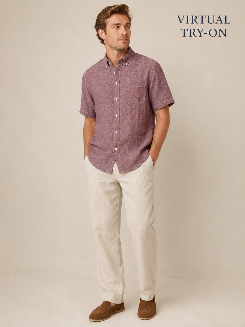 Merona Linen Blend Shirt Mens Large Button Down Short Sleeve Casual Beach Resort